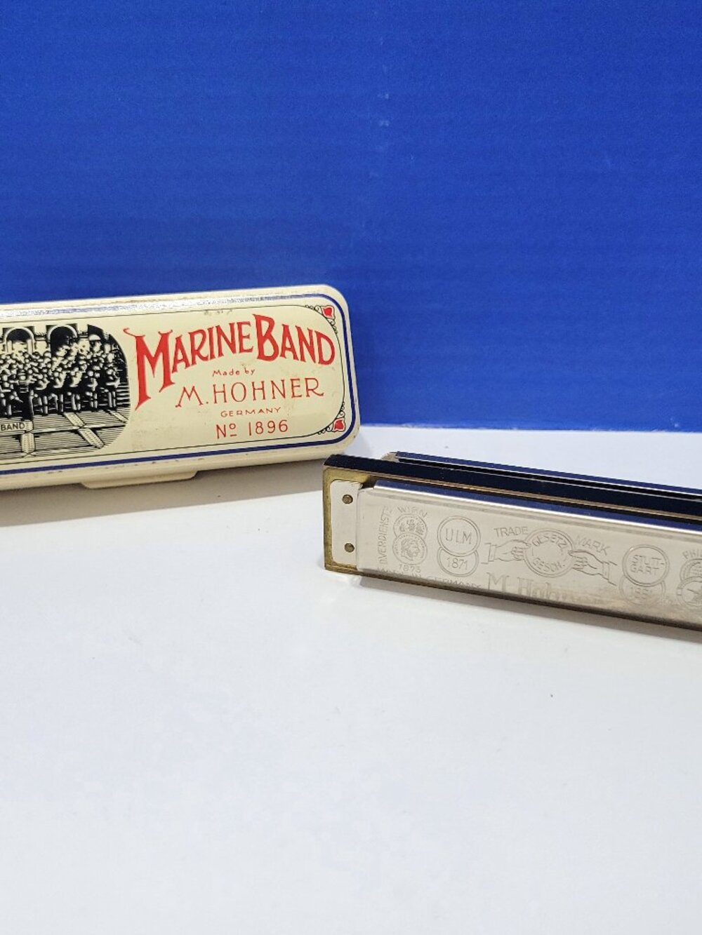 Vintage M. Hohner Marine Band Harmonica Key of D in Original Box with Instructio